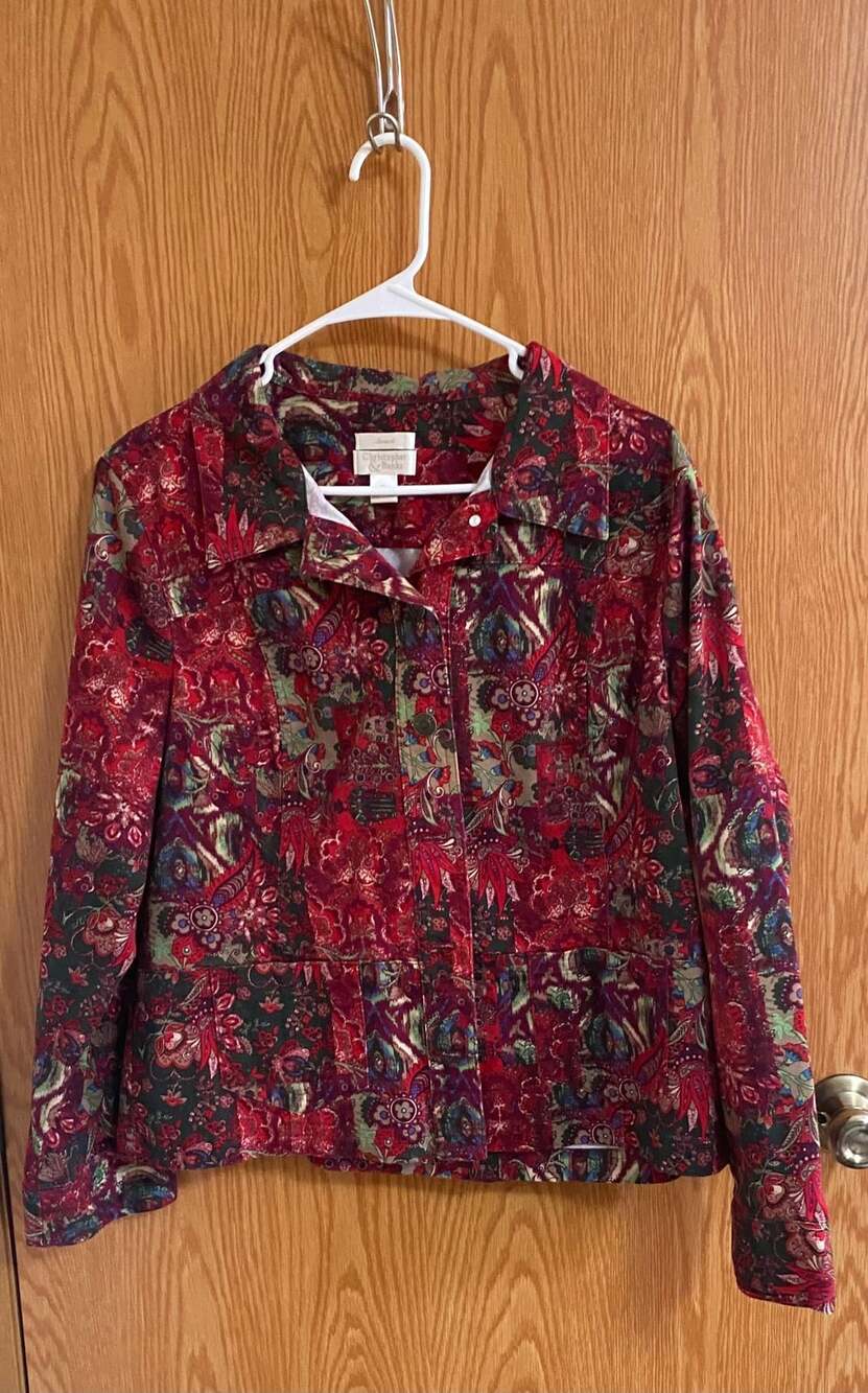 Christopher & Banks Jacket Size XL Red Floral Print Cotton Button-Up